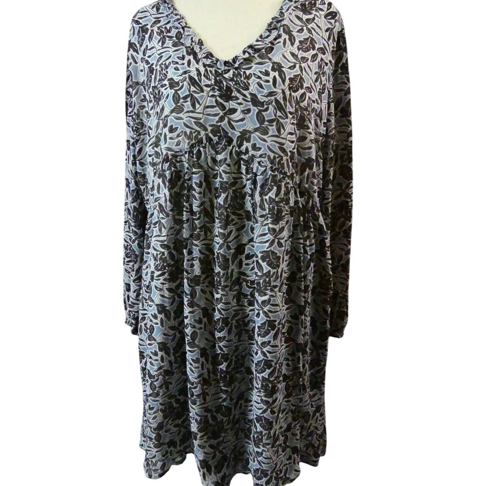 Chicsoul Women's 1XL Dress Boho Peasant Cottage Core Long Sleeve Blue Black